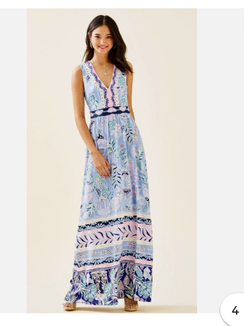 Lilly Pulitzer McKinley Blue Printed V-Neck Maxi Dress “Lapis Lantern”